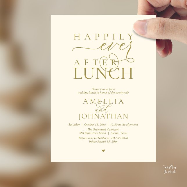 Invitación Happily Ever After Lunch Modern Wedding Elopement (Happily Ever After Lunch Modern Wedding Elopement Invitation Card in yellow gold cream)