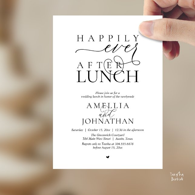 Invitación Happily Ever After Lunch Modern Wedding Elopement (Happily Ever After Lunch Modern Wedding Elopement Invitation Card in black and white)