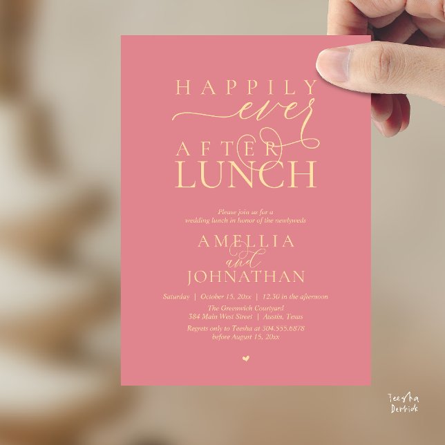 Invitación Happily Ever After Lunch Modern Wedding Elopement (Happily Ever After Lunch Modern Wedding Elopement Invitation Card in dusty rose pink)