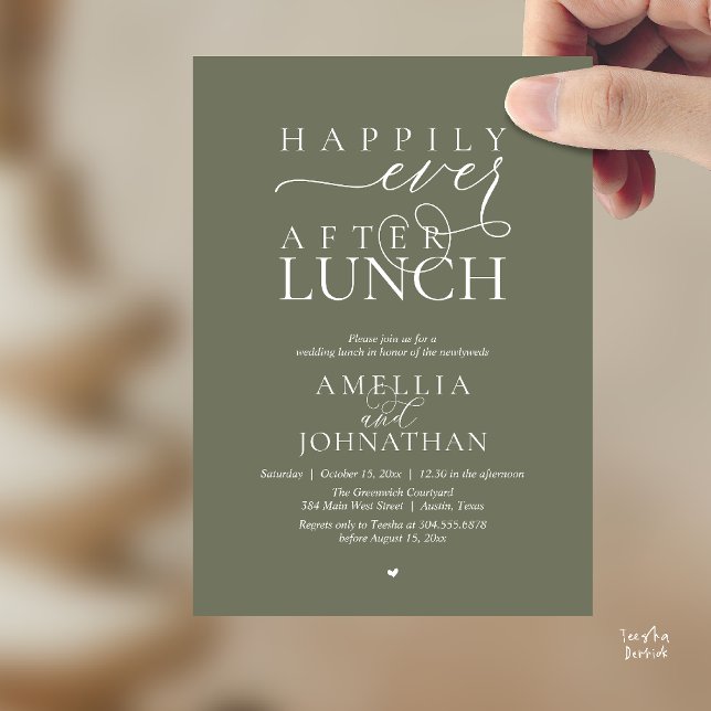 Invitación Happily Ever After Lunch Modern Wedding Elopement (Happily Ever After Lunch Modern Wedding Elopement Invitation Card in sage green olive)