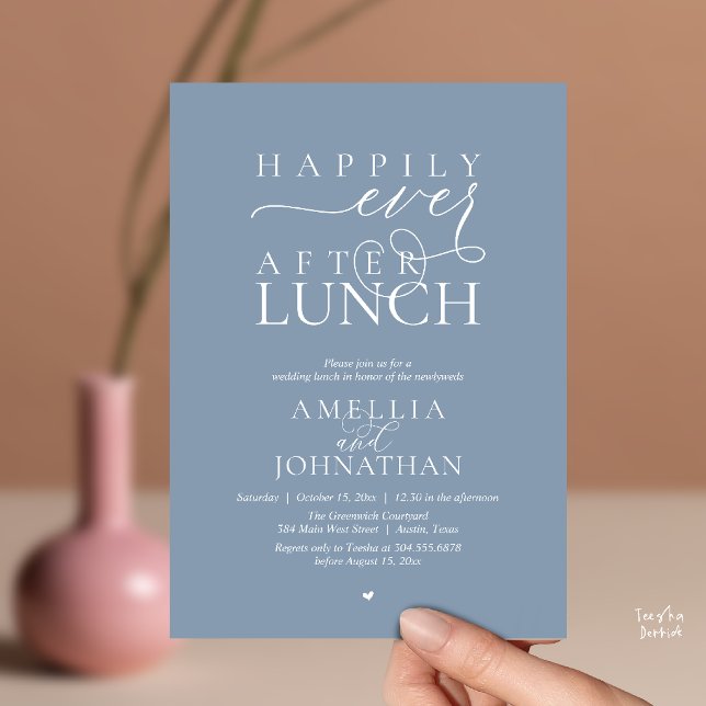 Invitación Happily Ever After Lunch Modern Wedding Elopement (Happily Ever After Lunch Modern Wedding Elopement Invitation Card in dusty blue)