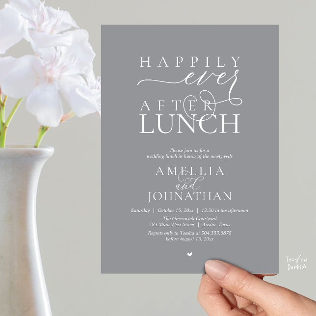Invitación Happily Ever After Lunch Modern Wedding Elopement (Happily Ever After Lunch Modern Wedding Elopement Invitation Card in dark grey)