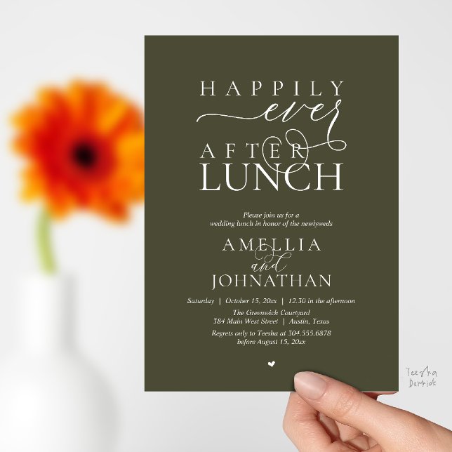 Invitación Happily Ever After Lunch Modern Wedding Elopement (Happily Ever After Lunch Modern Wedding Elopement Invitation Card in olive green)