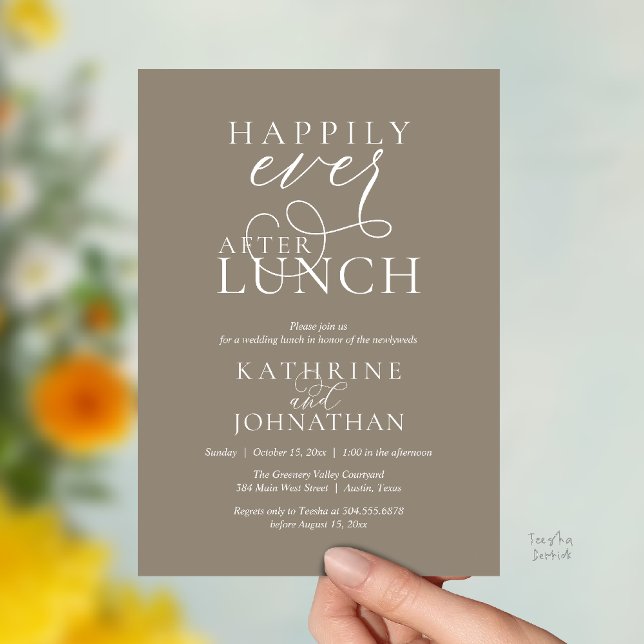 Invitación Happily Ever After Lunch Post Wedding Elopement (Happily Ever After Lunch Post Wedding Elopement Invitation card, luncheon love laughter  Taupe brown)