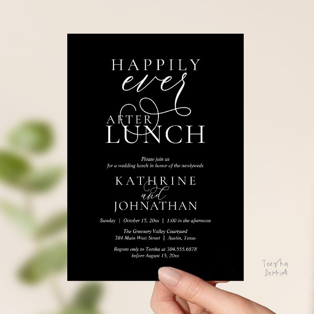 Invitación Happily Ever After Lunch Post Wedding Elopement (Happily Ever After Lunch Post Wedding Elopement Invitation card, luncheon love laughter  black white)