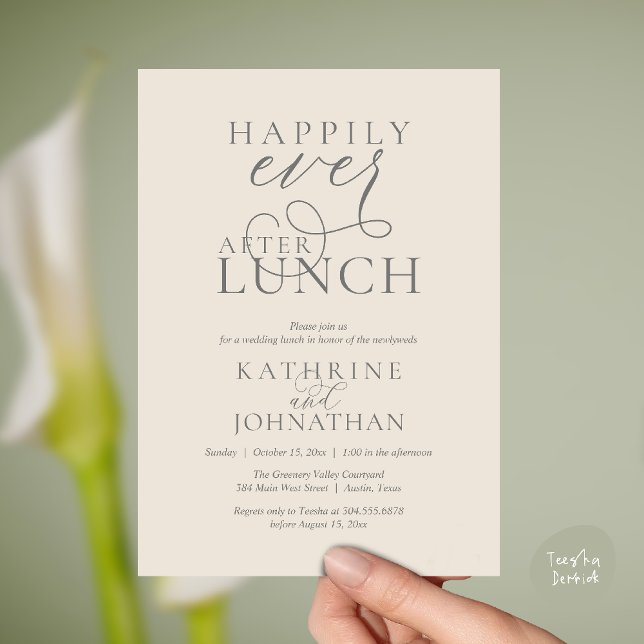 Invitación Happily Ever After Lunch Post Wedding Elopement (Happily Ever After Lunch Post Wedding Elopement Invitation card, luncheon love laughter  cream grey)