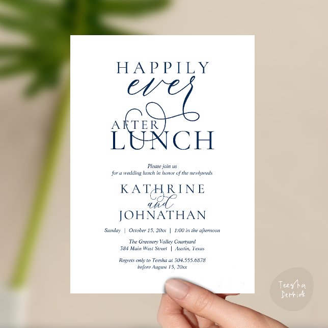 Invitación Happily Ever After Lunch Post Wedding Elopement (Happily Ever After Lunch Post Wedding Elopement Invitation card, luncheon love laughter  navy blue)