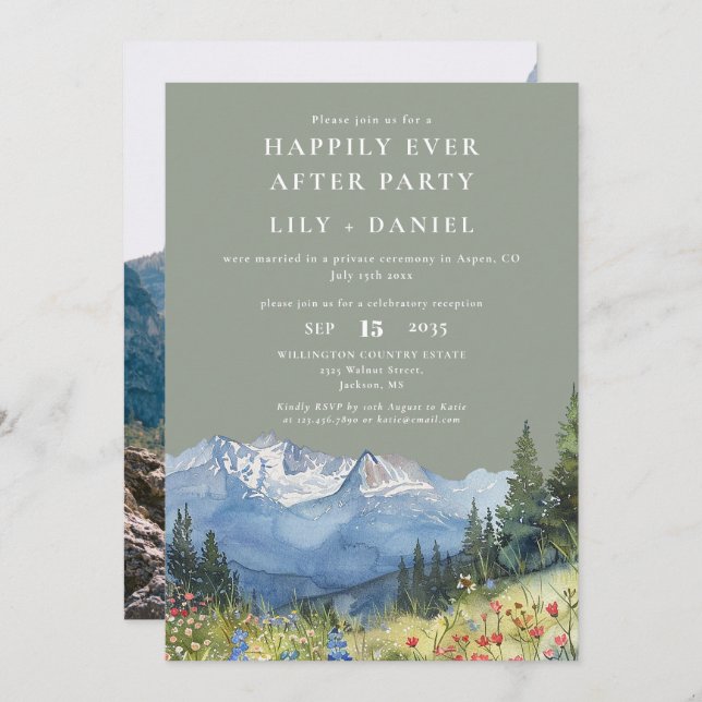 Invitación Happily Ever After Mountain Sage Wedding Photo (Anverso / Reverso)