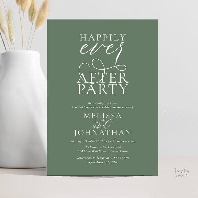 Invitación Happily Ever After Party, Classy Wedding Reception (Happily Ever After Party, Classy Wedding Reception Modern Dinner Invitation Card PDF Sage Green)