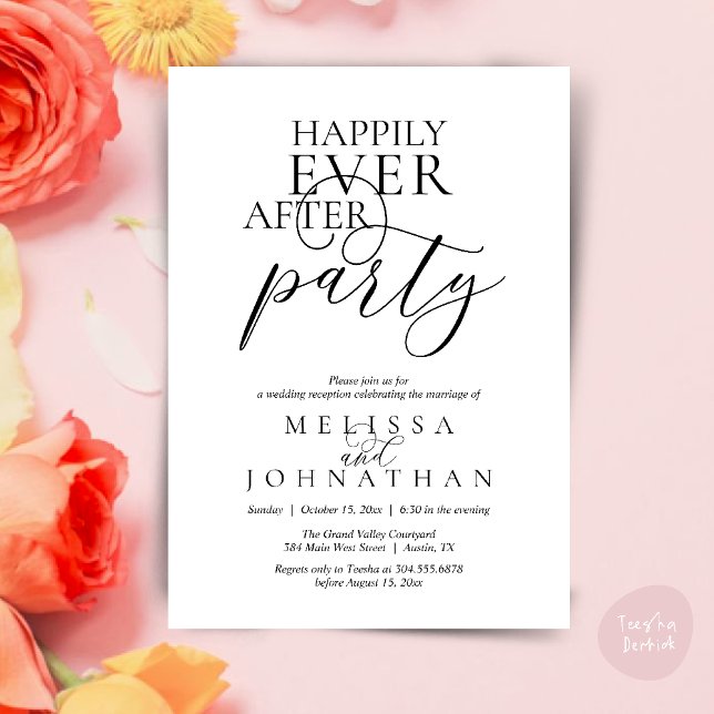 Invitación Happily Ever After Party, Modern Classy Wedding (Happily Ever After Party, Modern Classy Wedding Invitation Card PDF White Black)