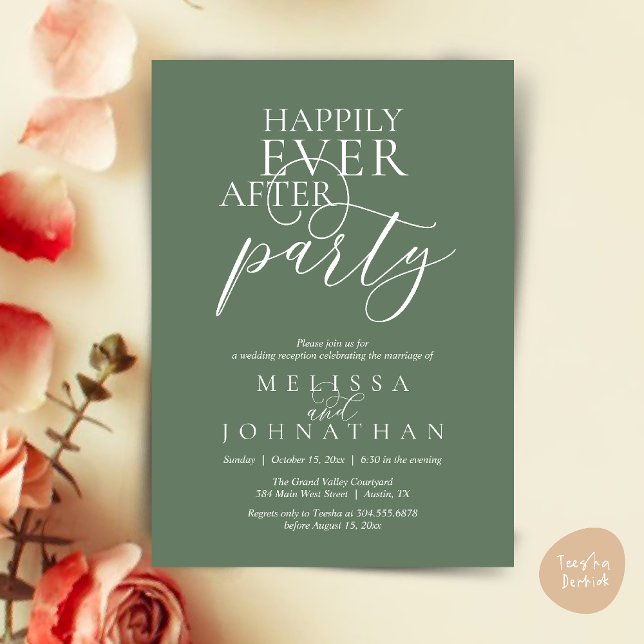 Invitación Happily Ever After Party, Modern Classy Wedding (Happily Ever After Party, Modern Classy Wedding Invitation Card PDF Sage Green)