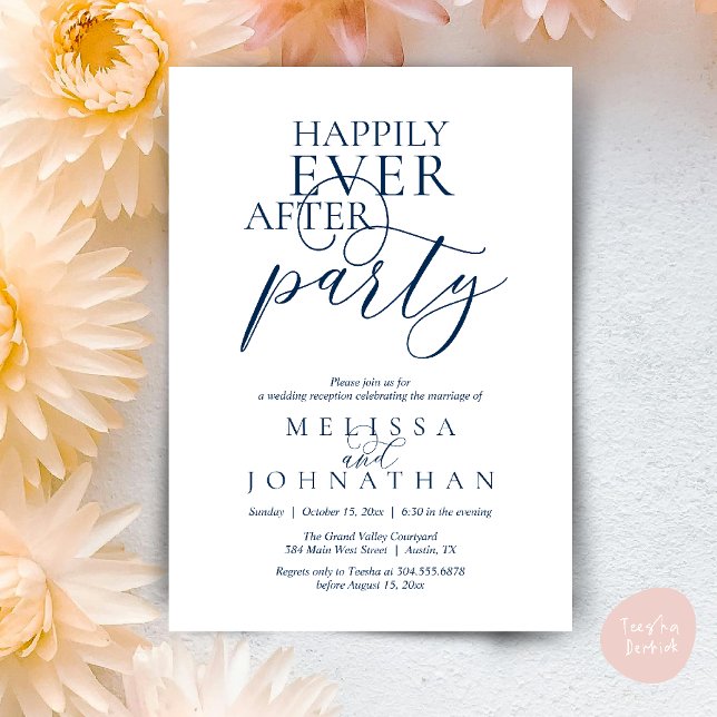 Invitación Happily Ever After Party, Modern Classy Wedding (Happily Ever After Party, Modern Classy Wedding Invitation Card PDF navy Blue)