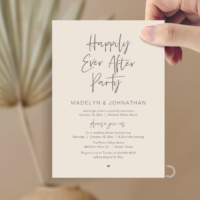 Invitación Happily Ever After Party, Modern Wedding Dinner (Happily Ever After Party, Modern Wedding Reception Dinner Invitation card in cream grey)