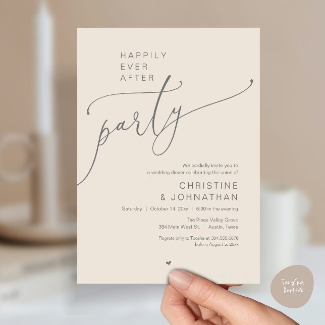 Invitación "Happily Ever After Party" Modern Wedding Dinner ("Happily Ever After Party" Modern Wedding Dinner reception Invitation card in cream grey)