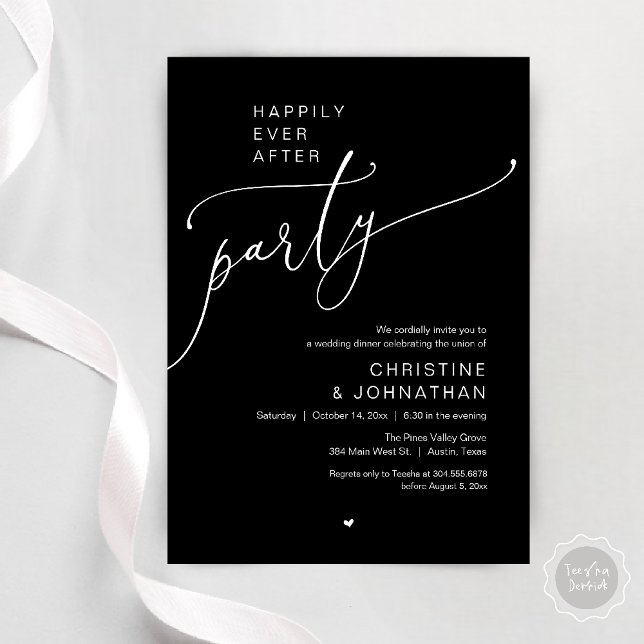 Invitación "Happily Ever After Party" Modern Wedding Dinner ("Happily Ever After Party" Modern Wedding Dinner reception Invitation card in black and white)