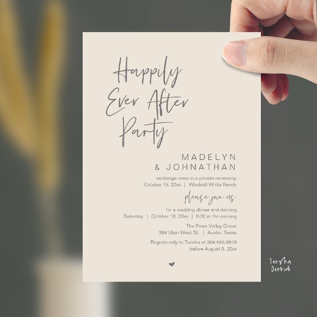 Invitación Happily Ever After Party, Modern Wedding Reception (Happily Ever After Party, Modern Wedding Reception Dinner Invitation card in cream grey)