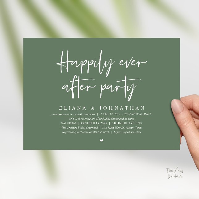 Invitación  Happily Ever After Party Modern Wedding Reception (Happily Ever After Party Modern Wedding Reception Invitation Card in Sage Green)