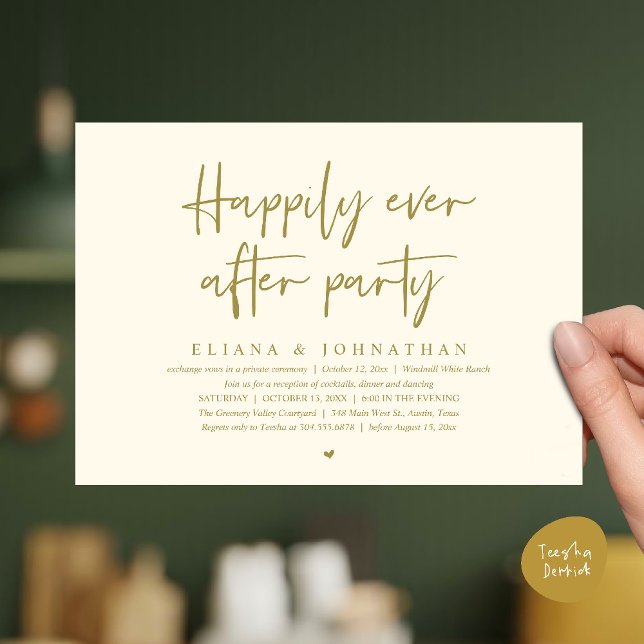 Invitación  Happily Ever After Party Modern Wedding Reception (Happily Ever After Party Modern Wedding Reception Invitation Card in Yellow Gold)
