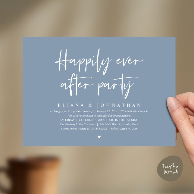 Invitación  Happily Ever After Party Modern Wedding Reception (Happily Ever After Party Modern Wedding Reception Invitation Card in Dusty Blue)