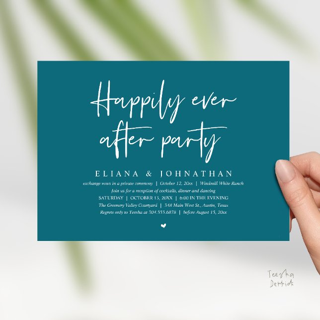Invitación  Happily Ever After Party Modern Wedding Reception (Happily Ever After Party Modern Wedding Reception Invitation Card in Emerald Green)