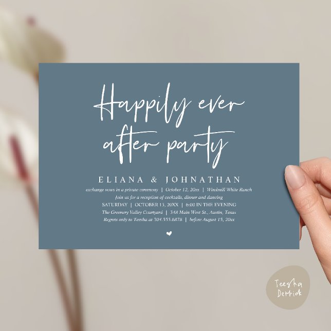 Invitación  Happily Ever After Party Modern Wedding Reception (Happily Ever After Party Modern Wedding Reception Invitation Card in Dark Dusty Blue)