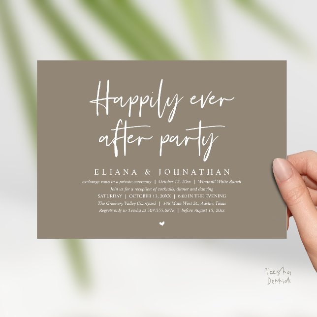 Invitación  Happily Ever After Party Modern Wedding Reception (Happily Ever After Party Modern Wedding Reception Invitation Card in Taupe Brown)