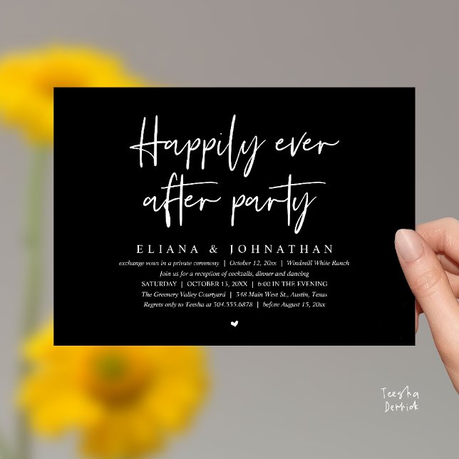 Invitación  Happily Ever After Party Modern Wedding Reception (Happily Ever After Party Modern Wedding Reception Invitation Card in Black and White)