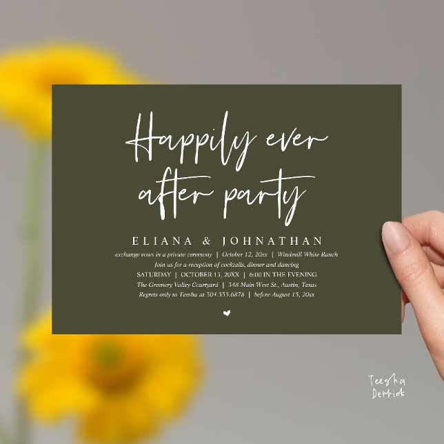 Invitación  Happily Ever After Party Modern Wedding Reception (Happily Ever After Party Modern Wedding Reception Invitation Card in Olive Green)
