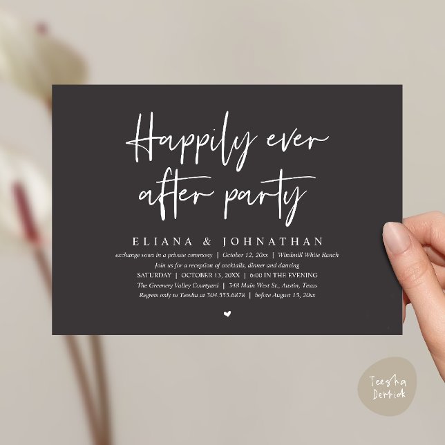 Invitación  Happily Ever After Party Modern Wedding Reception (Happily Ever After Party Modern Wedding Reception Invitation Card in Charcoal Grey)