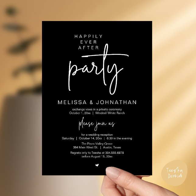Invitación Happily Ever After Party, Modern Wedding Reception (Happily Ever After Party, Modern Wedding Reception Dinner Invitation Card in Black and White)