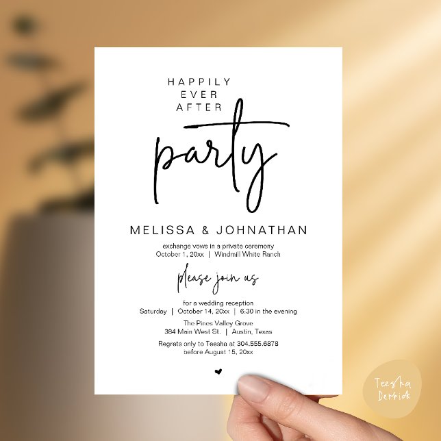 Invitación Happily Ever After Party, Modern Wedding Reception (Happily Ever After Party, Modern Wedding Reception Invitation Card in Black and White)