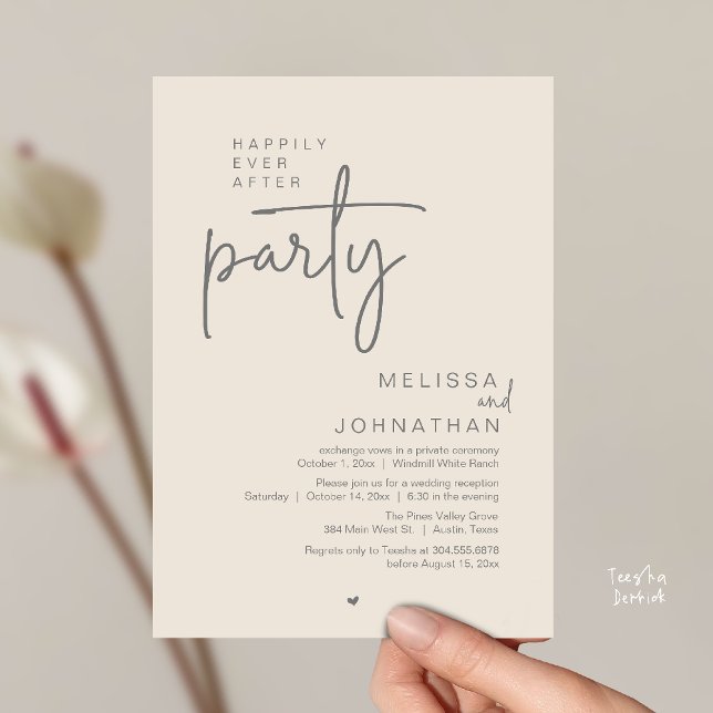 Invitación Happily Ever After Party, Modern Wedding Reception (Happily Ever After Party, Modern Wedding Reception Invitation Card in Cream Grey)