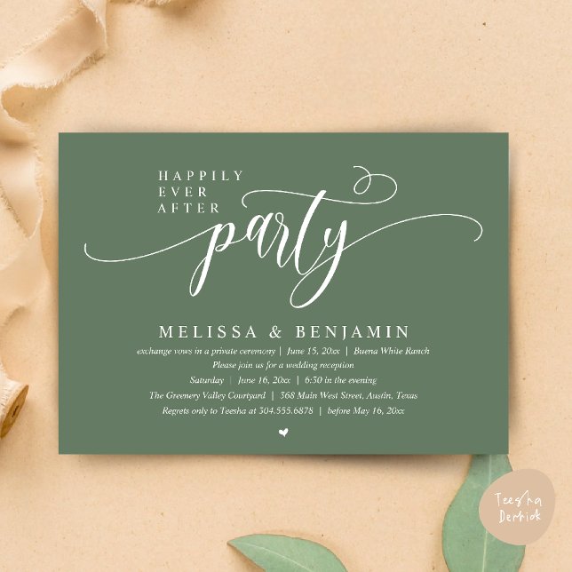 Invitación Happily Ever After Party, Reception Modern Minimal (Happily Ever After Party, Reception Modern Minimal Invitation Card in Sage Green)