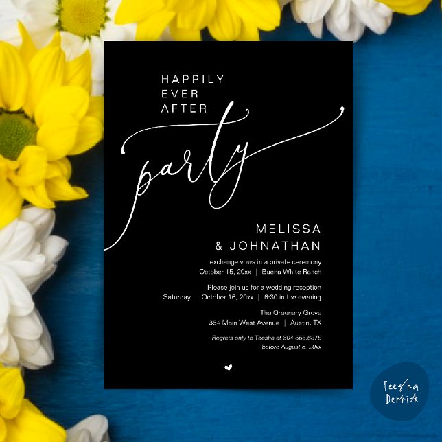 Invitación Happily Ever After Party Romance Wedding Reception (Happily Ever After Party Romance Wedding Reception Invitation card in black and white)
