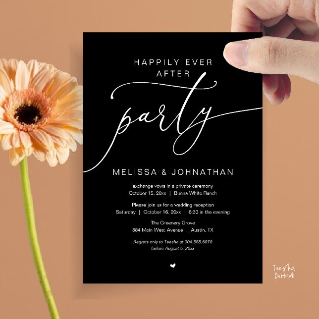 Invitación Happily Ever After Party Romance Wedding Reception (Happily Ever After Party Romance Wedding Reception Invitation card in black and white)