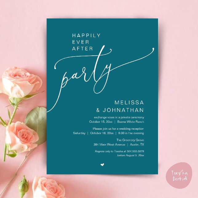 Invitación Happily Ever After Party Romance Wedding Reception (Happily Ever After Party Romance Wedding Reception Invitation card in emerald green)