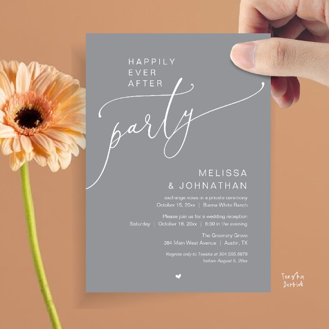 Invitación Happily Ever After Party Romance Wedding Reception (Happily Ever After Party Romance Wedding Reception Invitation card in chill grey)
