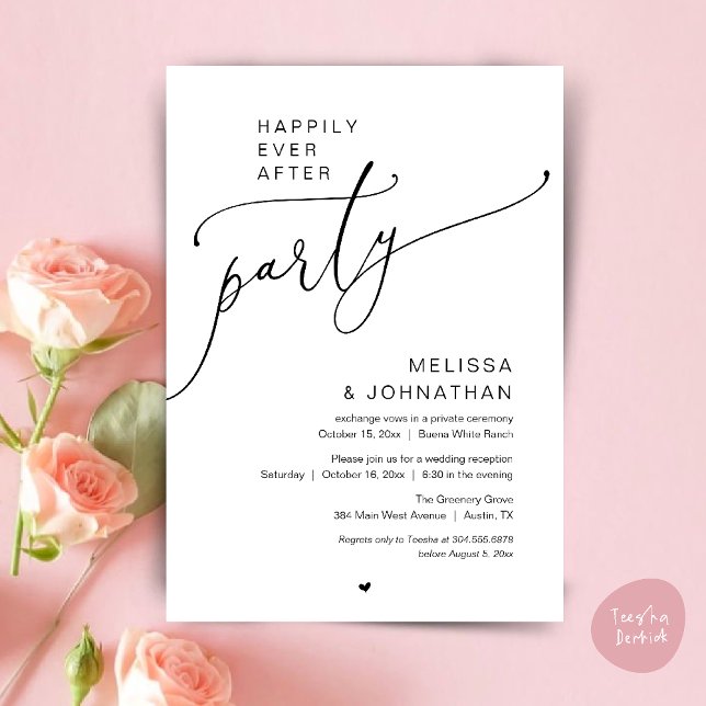Invitación Happily Ever After Party Romance Wedding Reception (Happily Ever After Party Romance Wedding Reception Invitation card in black and white)