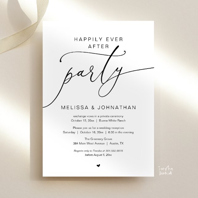 Invitación Happily Ever After Party Romance Wedding Reception (Happily Ever After Party Romance Wedding Reception Invitation card in black and white)