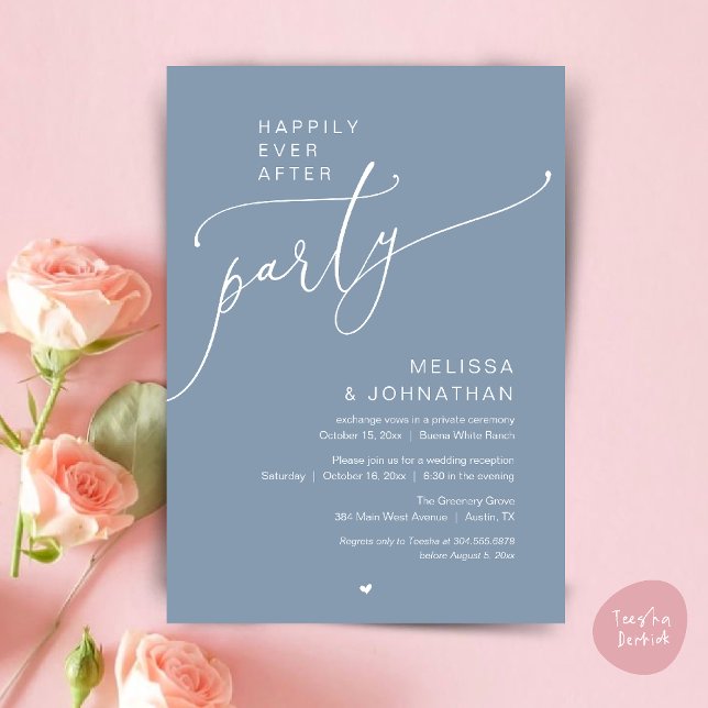 Invitación Happily Ever After Party Romance Wedding Reception (Happily Ever After Party Romance Wedding Reception Invitation card in dusty blue)