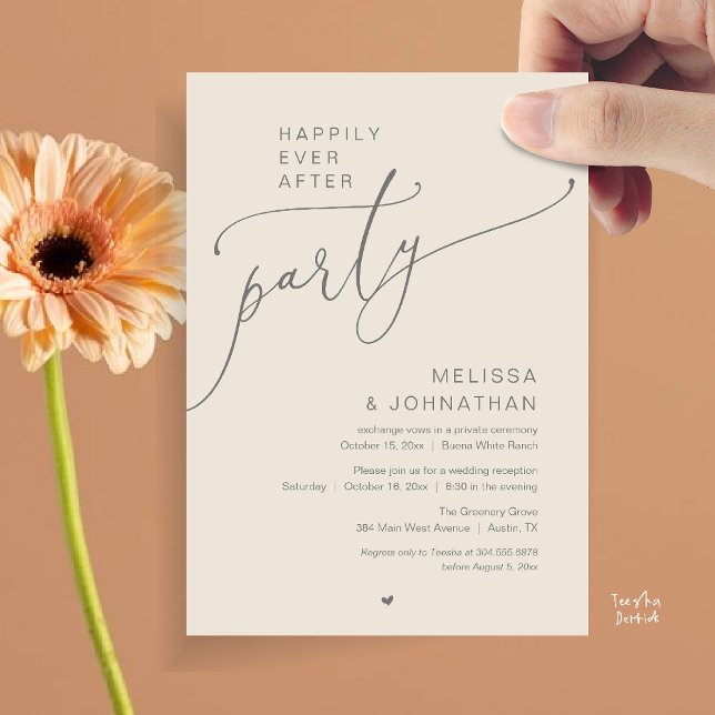Invitación Happily Ever After Party Romance Wedding Reception (Happily Ever After Party Romance Wedding Reception Invitation card in cream grey)
