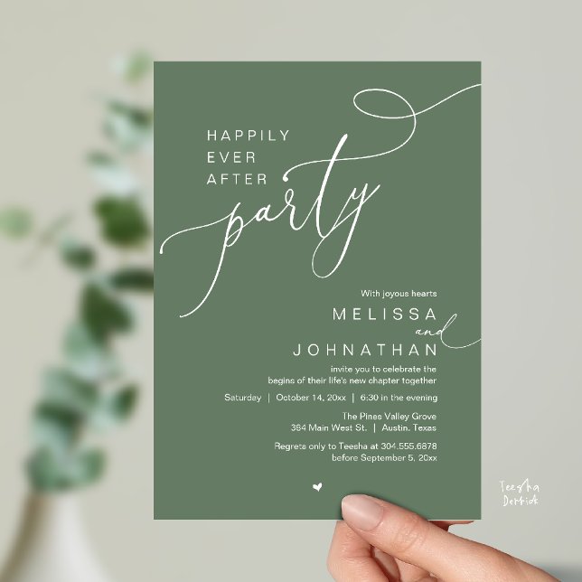 Invitación Happily Ever After Party, Romantic Wedding Dinner (Happily Ever After Party, Romantic Wedding Reception Dinner Invitation Card in Sage Green)