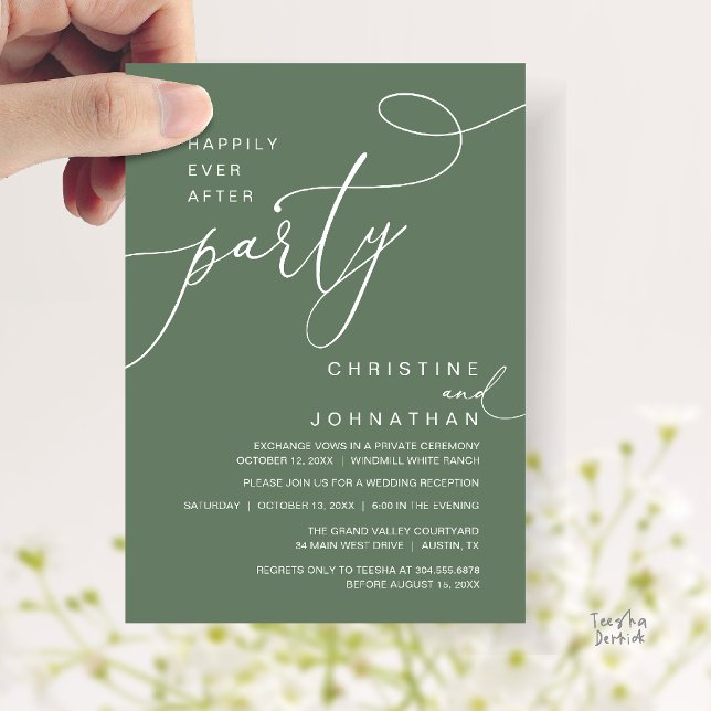 Invitación Happily Ever After Party Romantic Weds Reception (Happily Ever After Party Romantic Weds Reception Invitation Card in Sage Green)