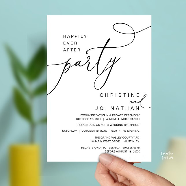 Invitación Happily Ever After Party Romantic Weds Reception (Happily Ever After Party Romantic Weds Reception Invitation Card in Black and White)