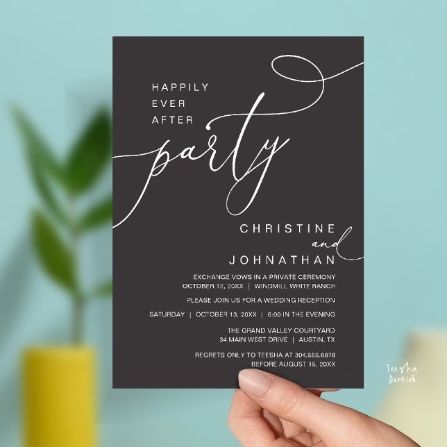 Invitación Happily Ever After Party Romantic Weds Reception (Happily Ever After Party Romantic Weds Reception Invitation Card in Charcoal Grey)