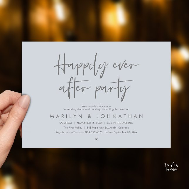 Invitación Happily Ever After Party, Wedding Dinner Dancing (Happily Ever After Party, Wedding Dinner Dancing Invitation Card in Chill grey)