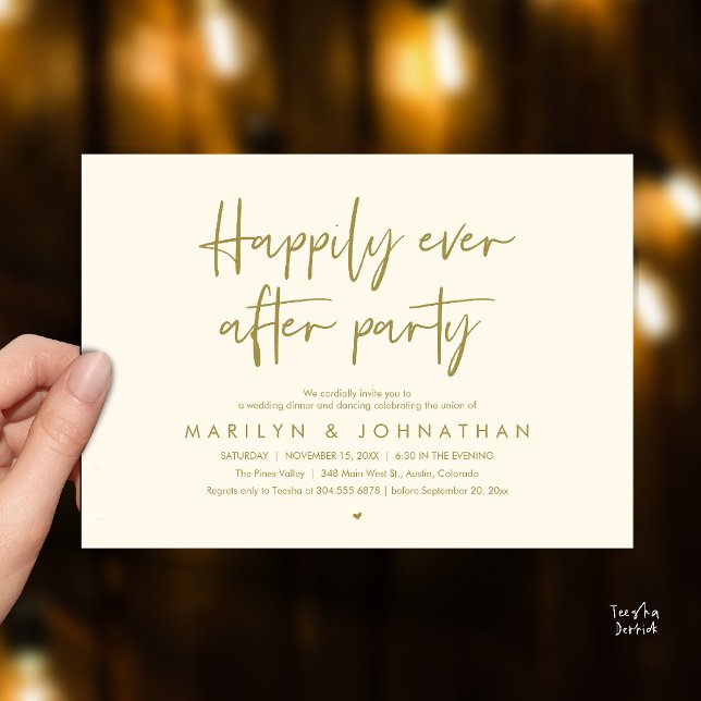Invitación Happily Ever After Party, Wedding Dinner Dancing (Happily Ever After Party, Wedding Dinner Dancing Invitation Card in Yellow Gold)