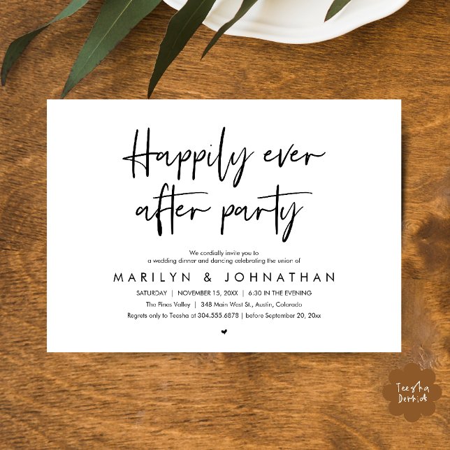 Invitación Happily Ever After Party, Wedding Dinner Dancing (Happily Ever After Party, Wedding Dinner Dancing Invitation Card in Black White)