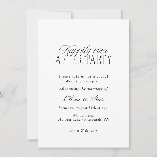 Invitación Happily Ever After Party Wedding Reception (Anverso)