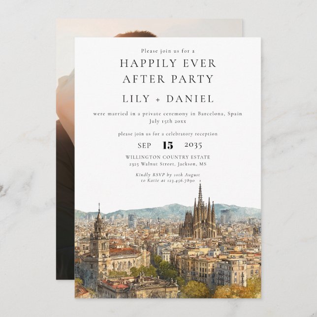 Invitación Happily Ever After Photo Barcelona Wedding (Anverso / Reverso)